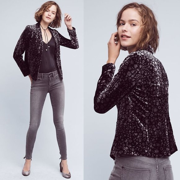 Anthropologie Jackets & Blazers - Anthropologie Elevenses Lumi Floral Velvet Blazer